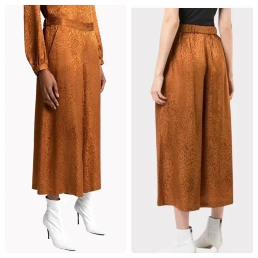 A.L.C Silk Jameson Bronze Animal Print Cropped Culotte Trouser Size 0